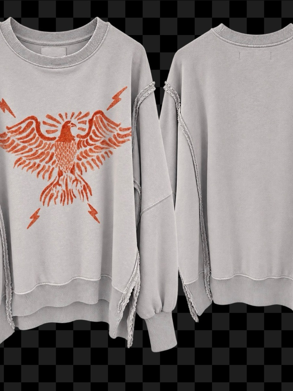 Free People We The Free Light Gray Crewneck Sweatshirt with Orange Eagle Print